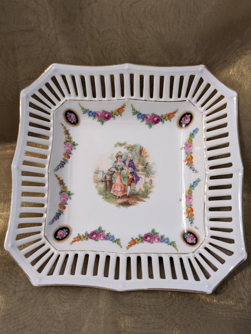 Vintage Schumann Arzberg Bavaria square porcelain dish with Reticulated Edge